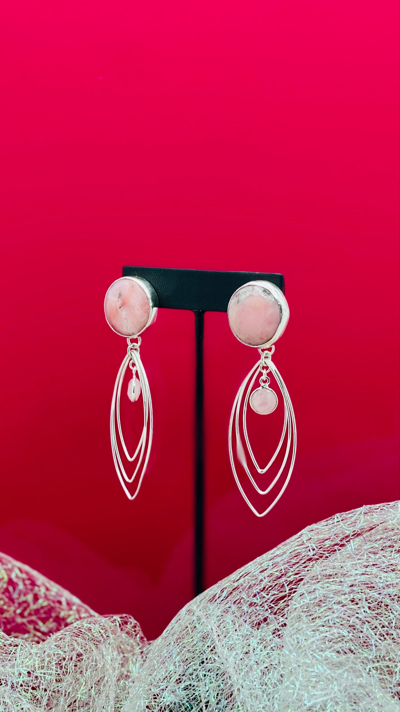 Overcome (Pink Peruvian Opal Statement Earrings with Rose Quartz)