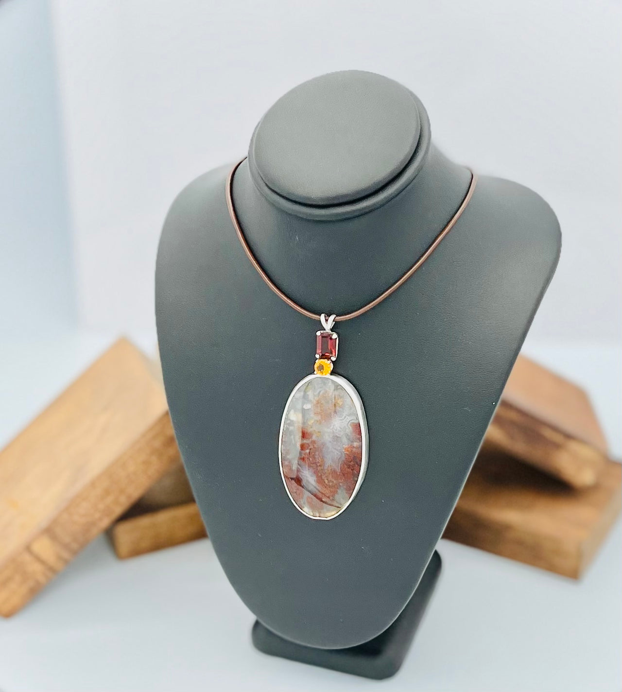 Citrine and Flame Agate Pendant Necklace