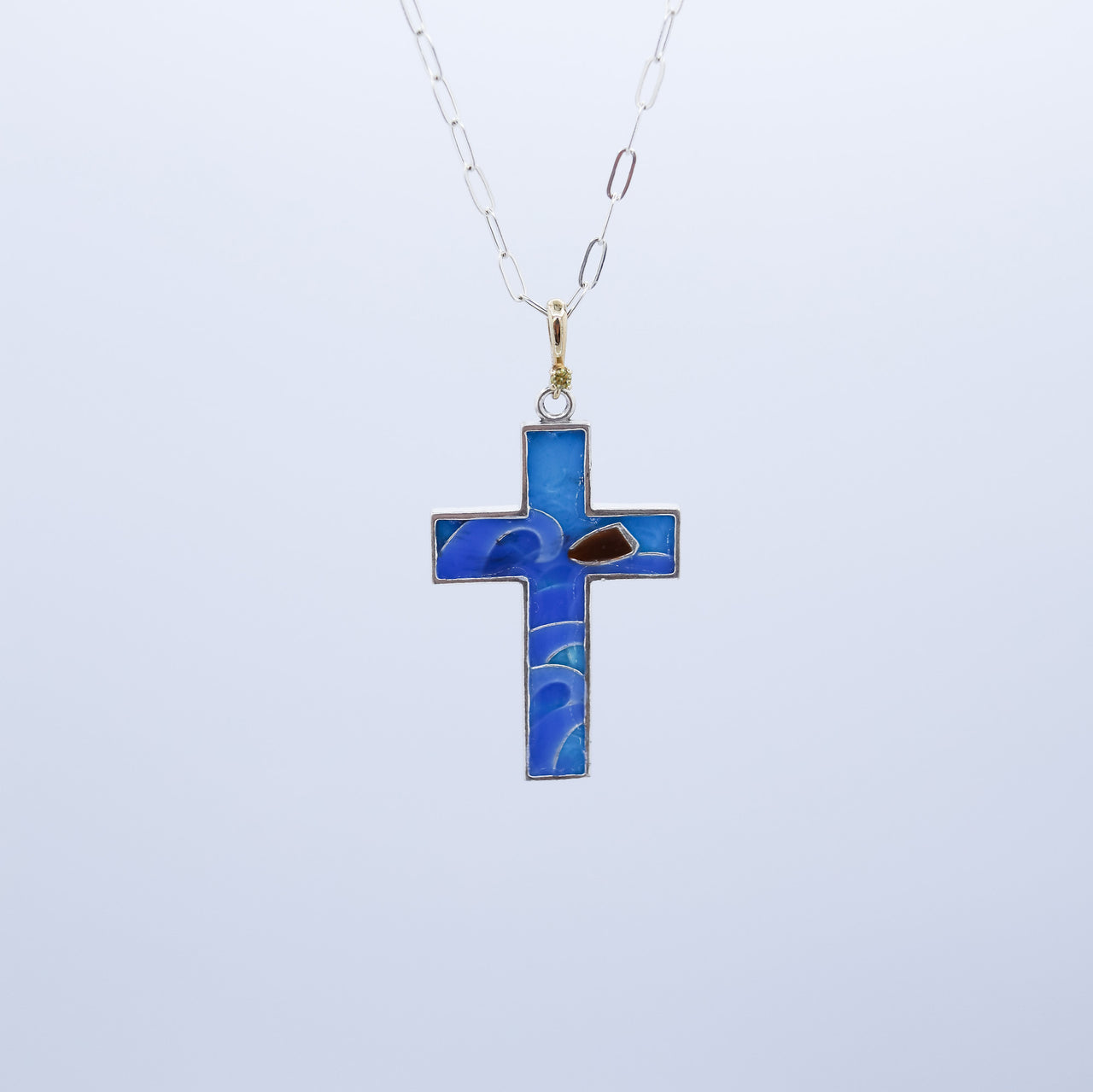 Eternal Light™ Cross Pendant in Sterling Silver and 14k Yellow Gold with 18" Chain