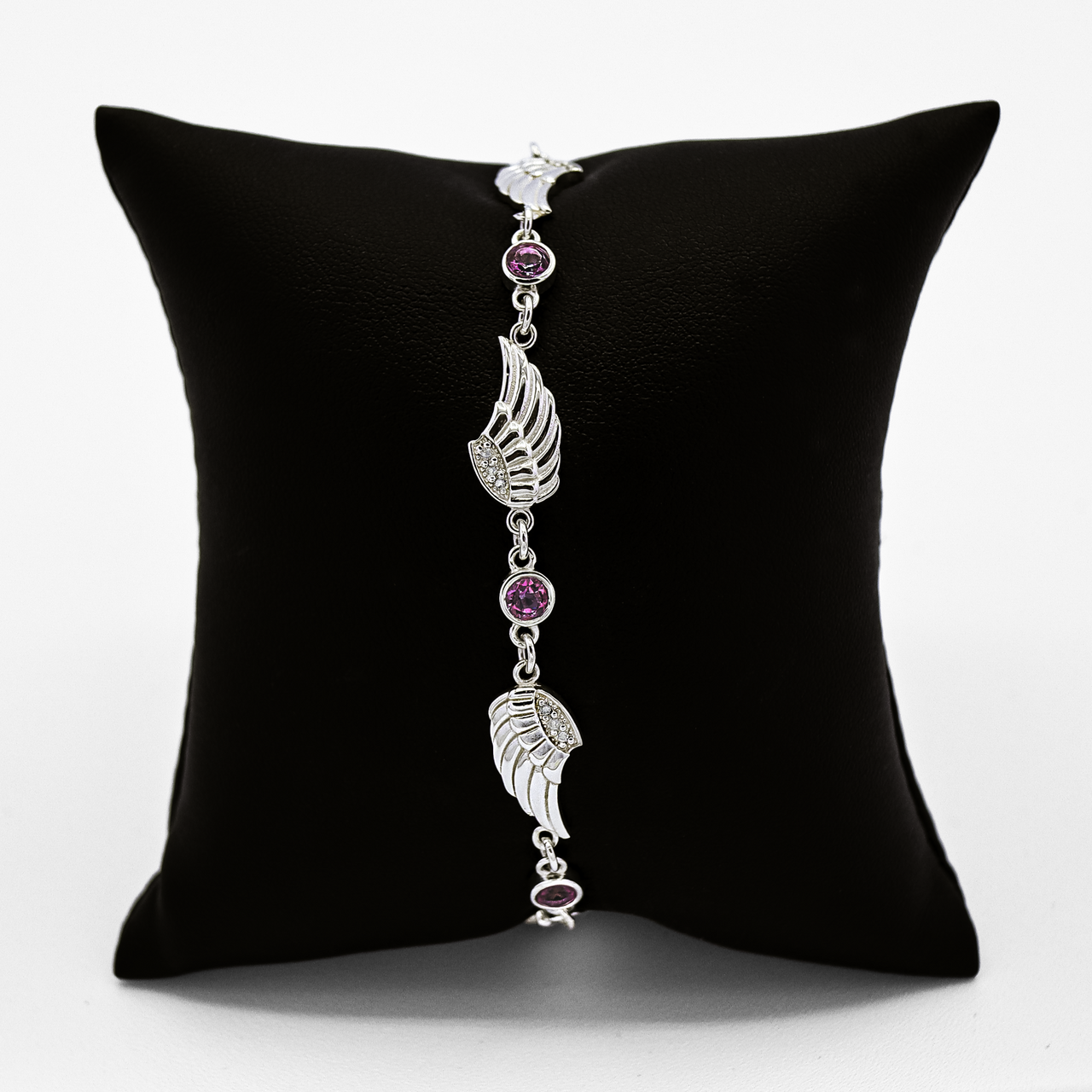 Sterling Silver Angel Wing Bracelet with Rhodolite Garnet