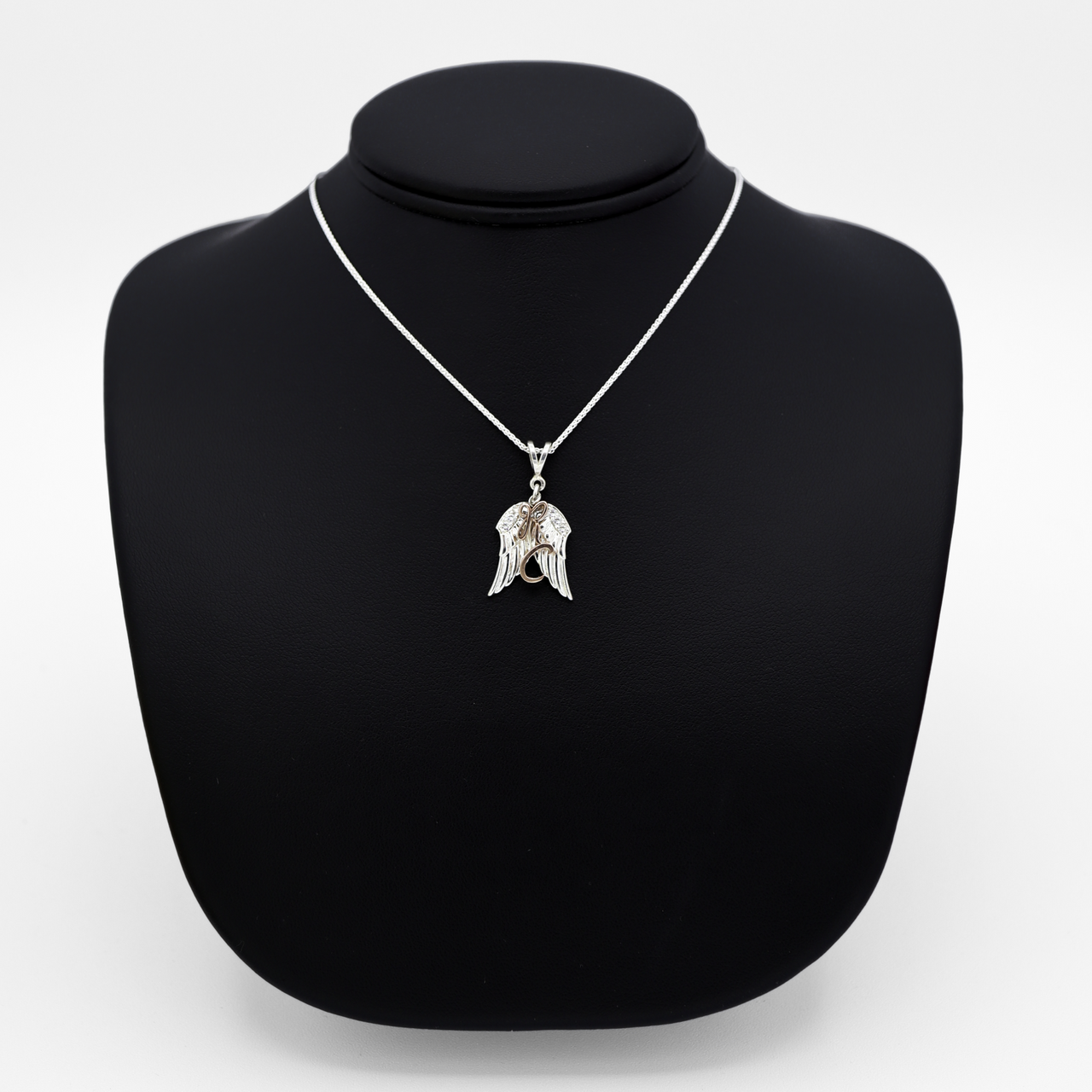 Rose Gold, Sterling Silver, and Diamond Angel Wing Charm Pendant Necklace